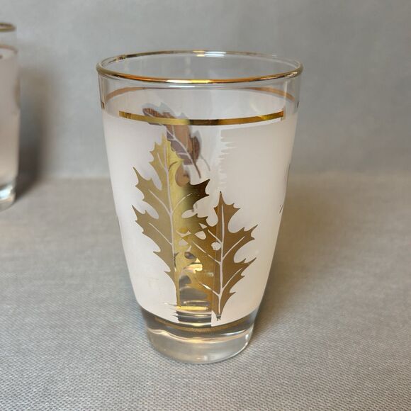 Vtg 1960 Libbey Golden Foliage Frosted Tumblers Drink Glasses 8 oz-Set 8 Barware - Picture 8 of 11